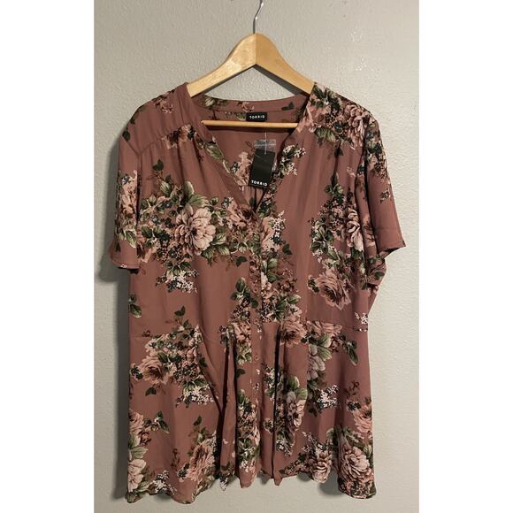 Torrid Womens Top Size 4X Mauve Floral Botton Up Short Sleeve Romantic Flowy NWT - Picture 1 of 9